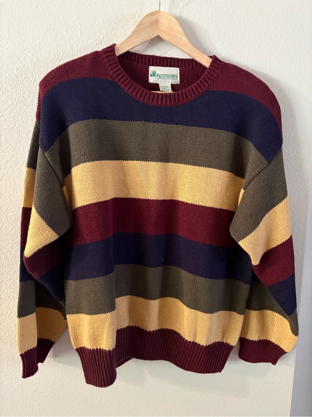 Dadcore Chunky Knit Earth Tone Stripes Sweater Y2K Vintage Linen Cotton Blend L